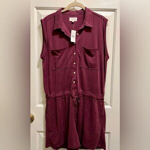 Women’s LOFT - Lou & Grey Plum colored short jumpsuit. Size Large